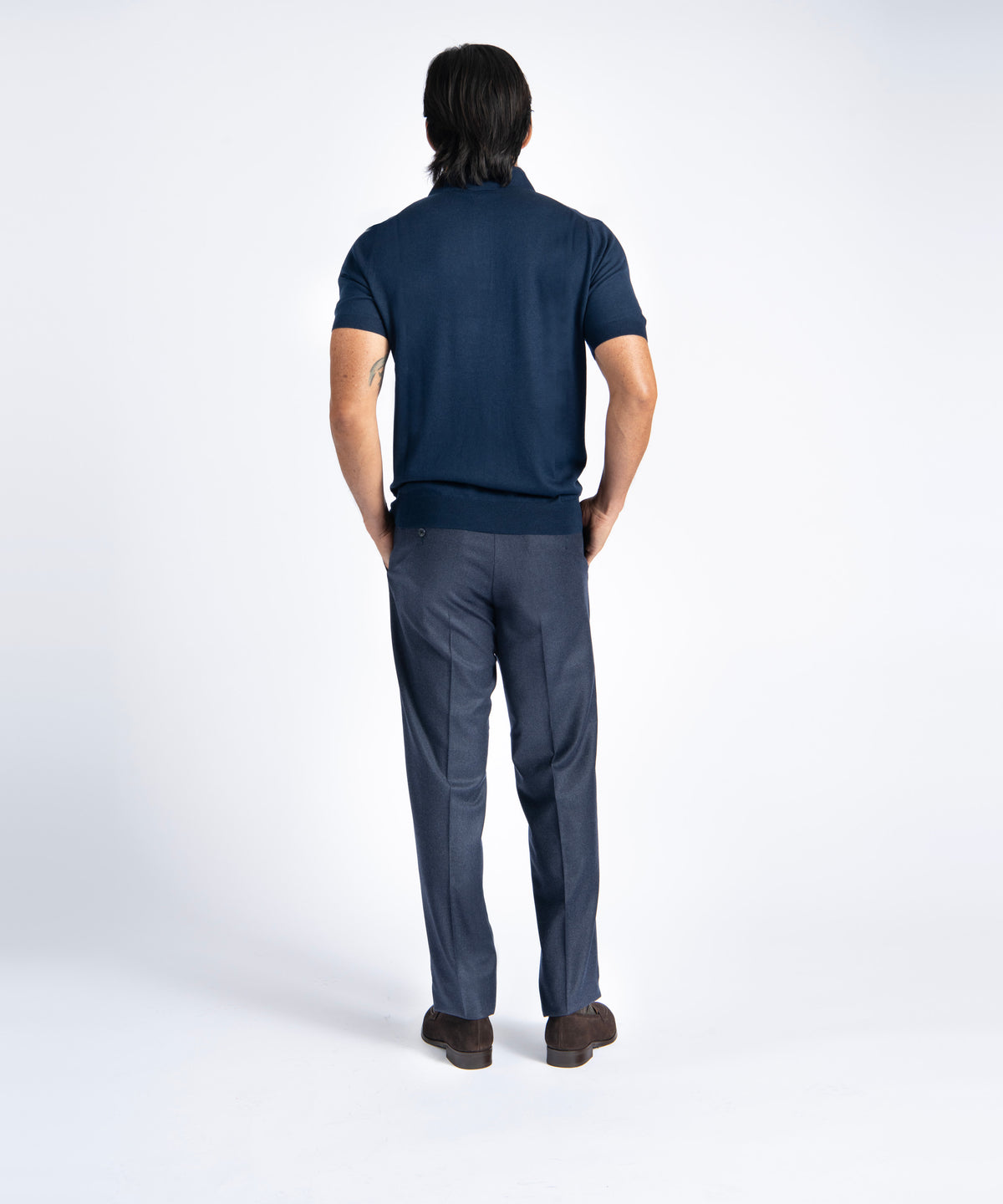 Navy Unfinished Jackson Extended Tab Flat Front Pant
