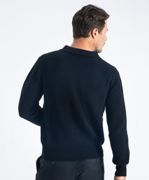 Black Johnny Collar Ribbed Knit Sweater