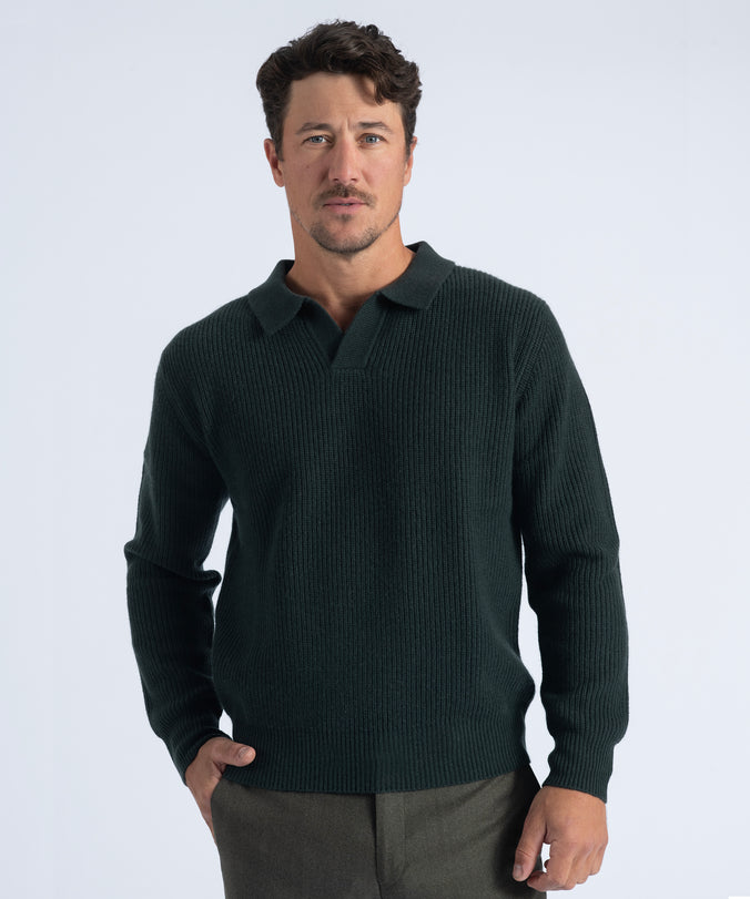 Hunter Johnny Collar Ribbed Knit Sweater
