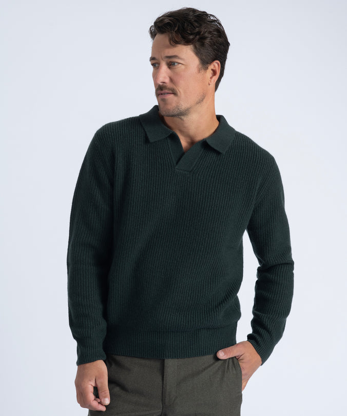 Hunter Johnny Collar Ribbed Knit Sweater