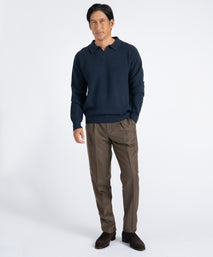 Dark Navy Johnny Collar Ribbed Knit Sweater