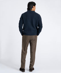 Dark Navy Johnny Collar Ribbed Knit Sweater
