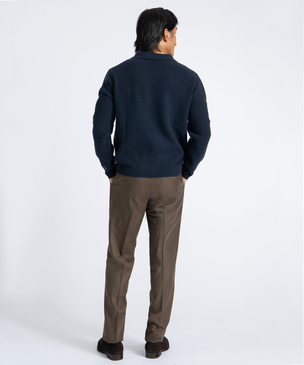 Dark Navy Johnny Collar Ribbed Knit Sweater