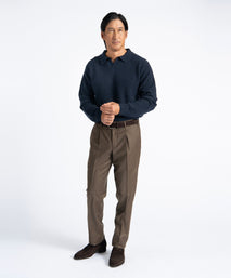 Brown Unfinished Toby Extended Tab Single Pleat Pant