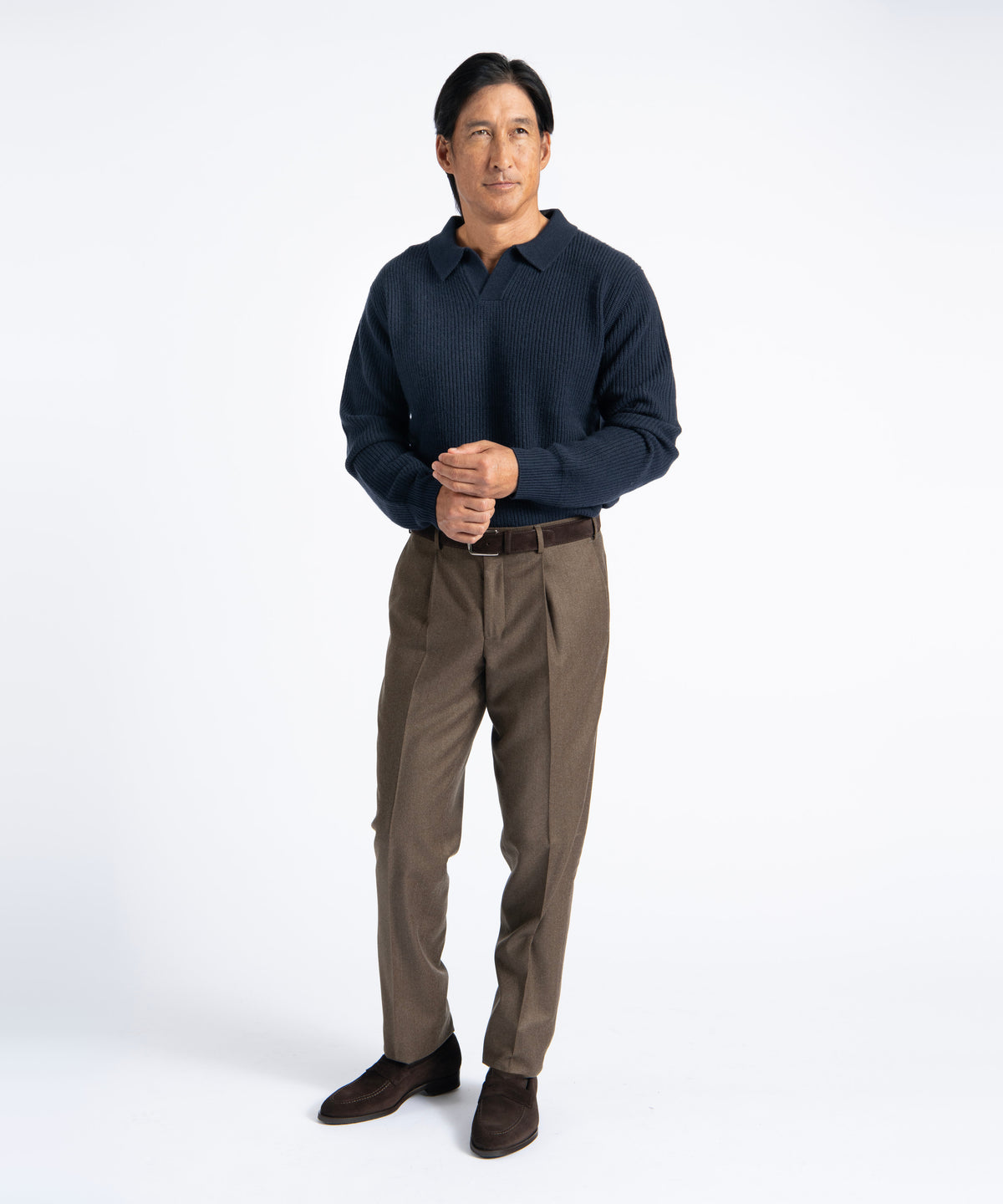 Brown Unfinished Toby Extended Tab Single Pleat Pant