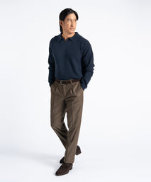 Brown Unfinished Toby Extended Tab Single Pleat Pant