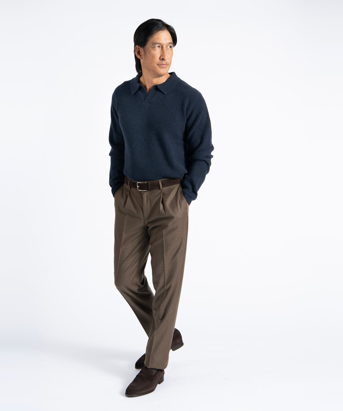 Brown Unfinished Toby Extended Tab Single Pleat Pant