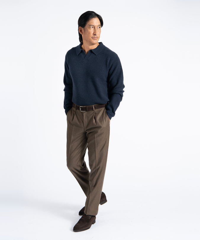 Brown Unfinished Toby Extended Tab Single Pleat Pant