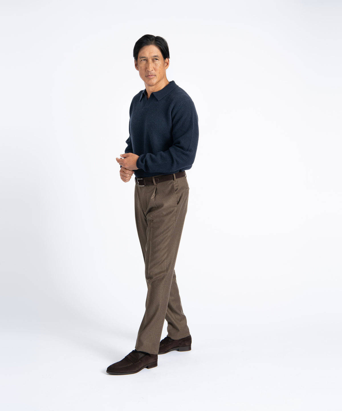 Brown Unfinished Toby Extended Tab Single Pleat Pant