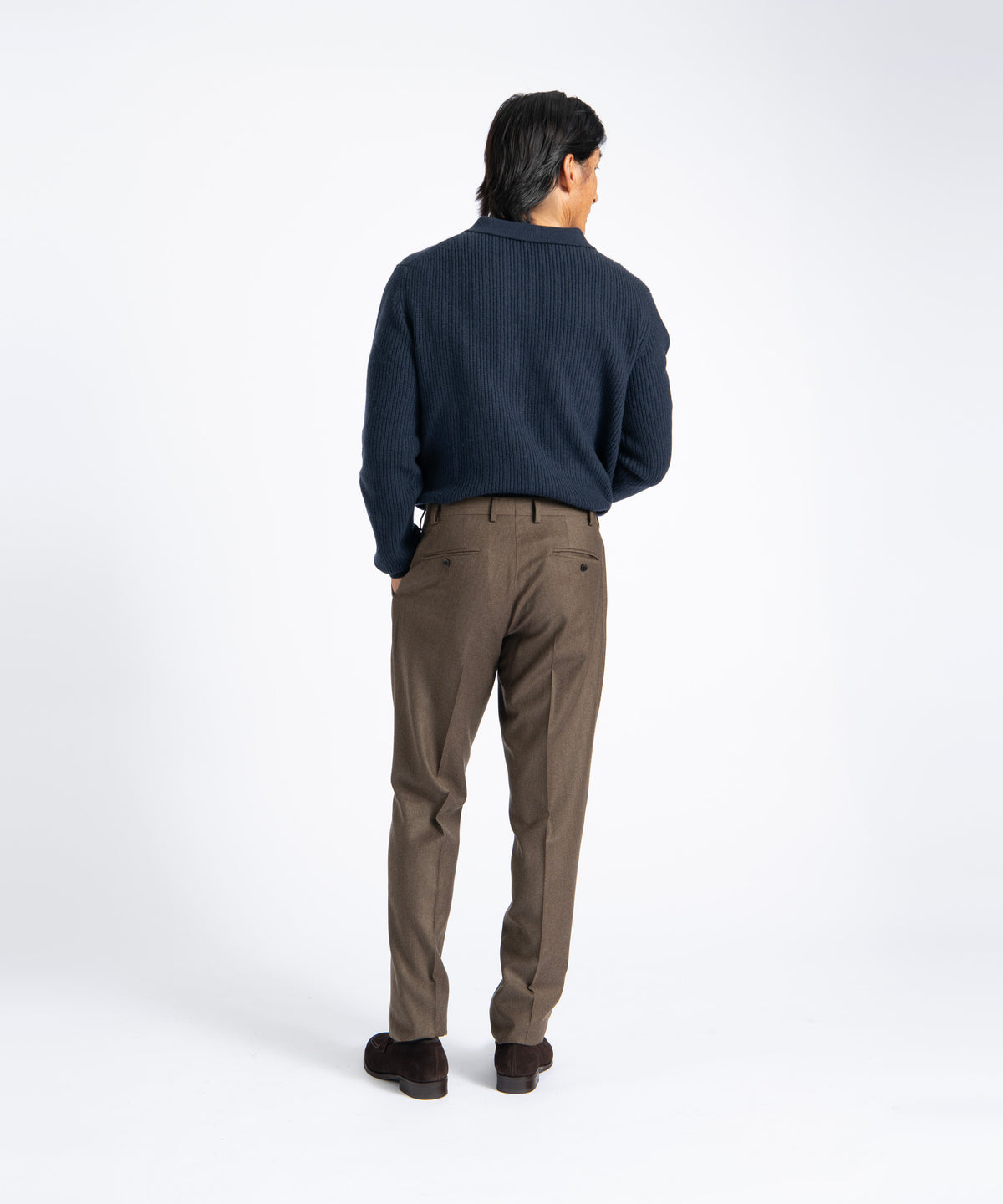 Brown Unfinished Toby Extended Tab Single Pleat Pant