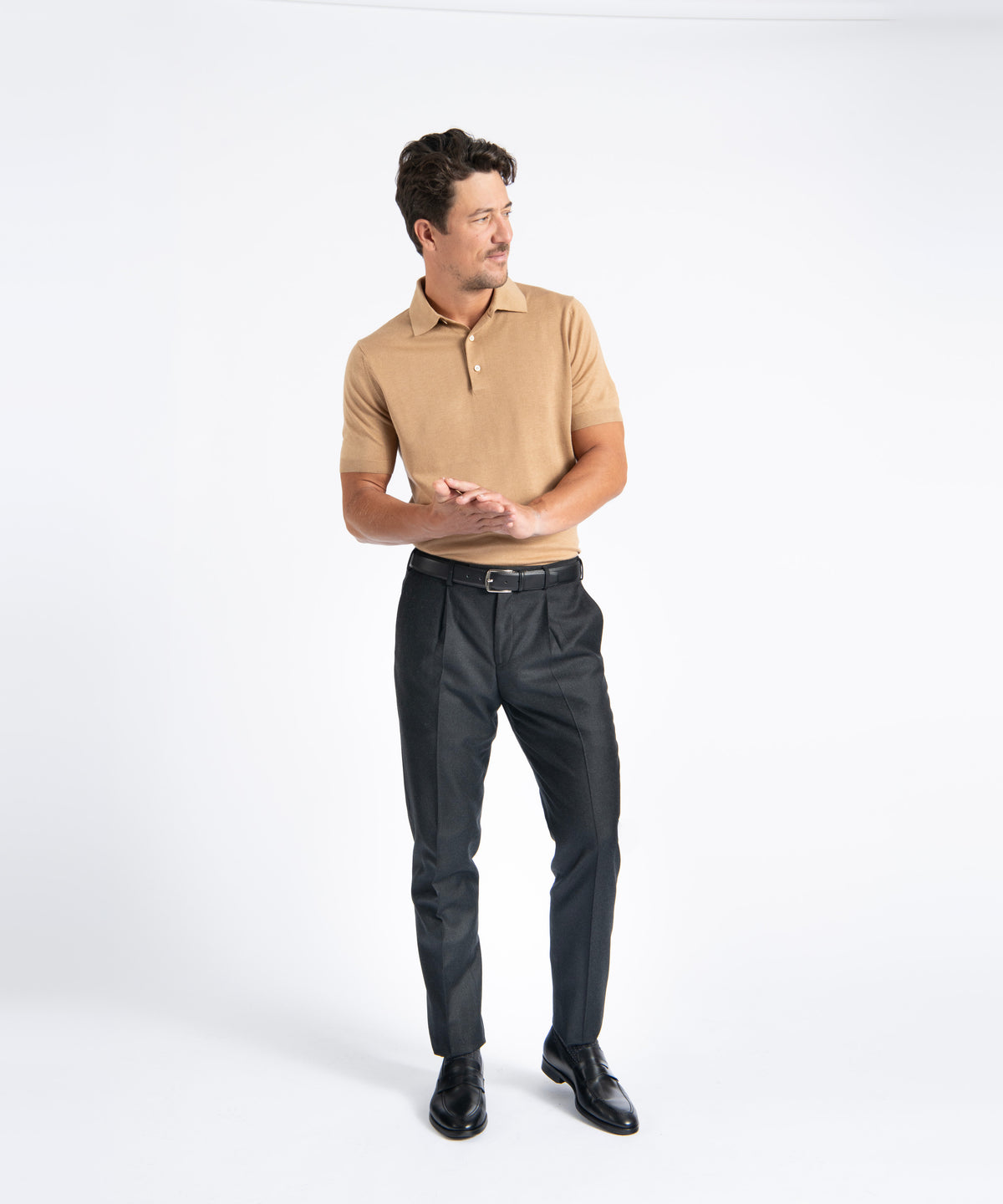 Charcoal Unfinished Toby Extended Tab Single Pleat Pant