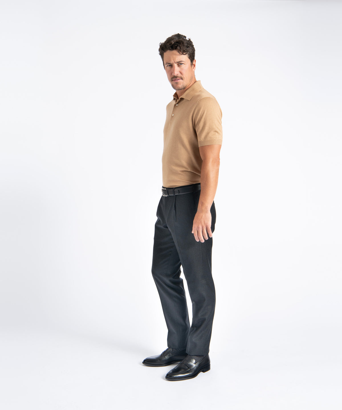 Charcoal Unfinished Toby Extended Tab Single Pleat Pant