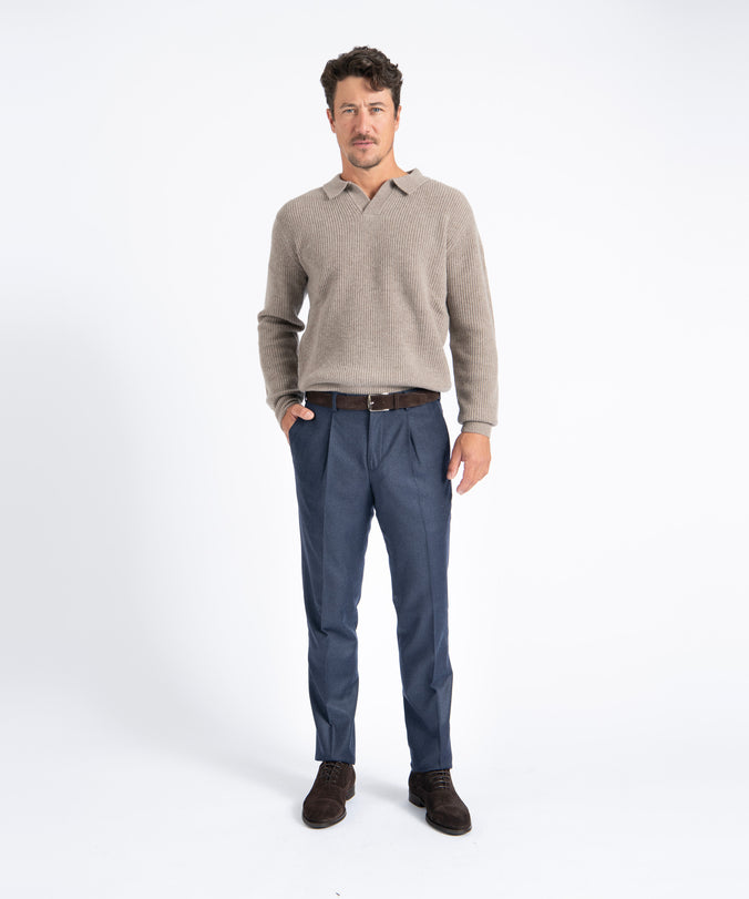 Navy Unfinished Toby Extended Tab Single Pleat Pant