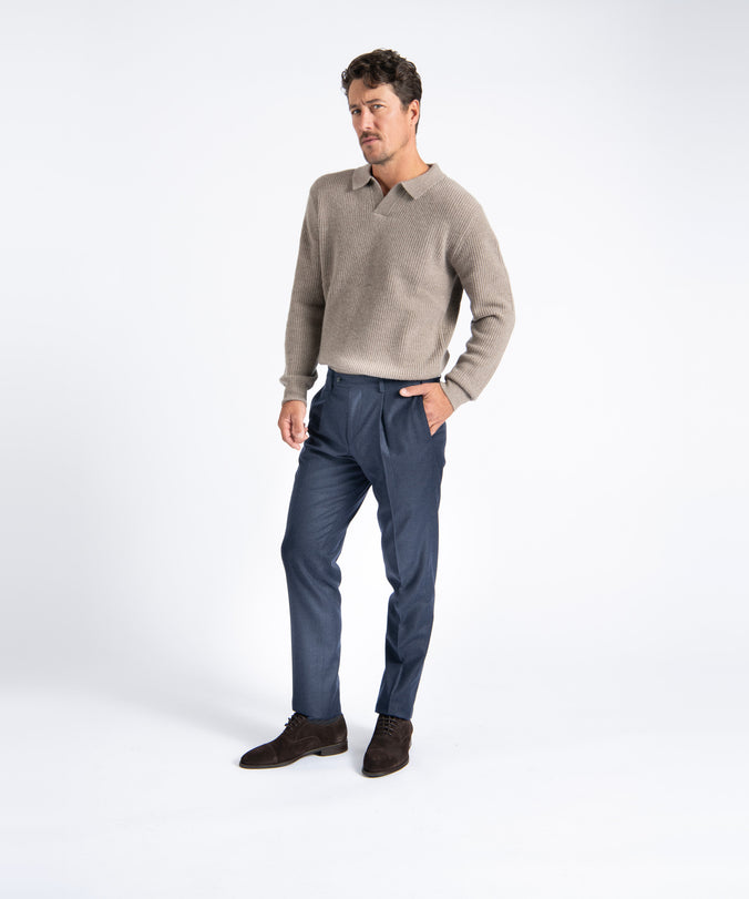 Navy Unfinished Toby Extended Tab Single Pleat Pant