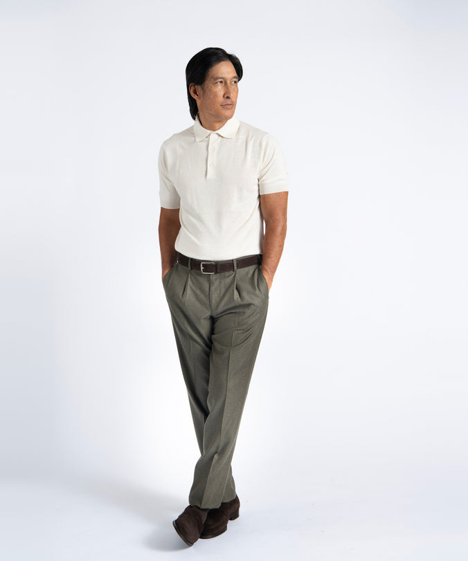 Olive Unfinished Toby Extended Tab Single Pleat Pant