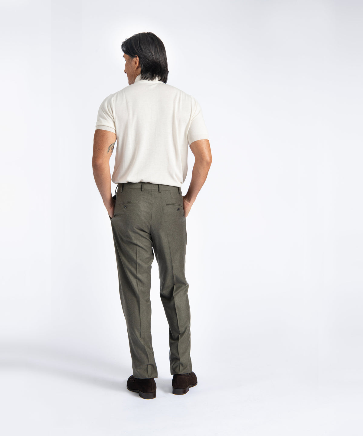 Olive Unfinished Toby Extended Tab Single Pleat Pant