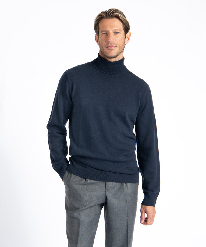 Dark Navy Cashmere And Wool Turtleneck Sweater