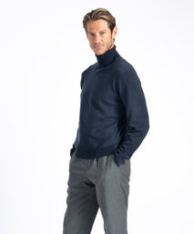 Dark Navy Cashmere And Wool Turtleneck Sweater