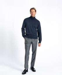 Dark Navy Cashmere And Wool Turtleneck Sweater