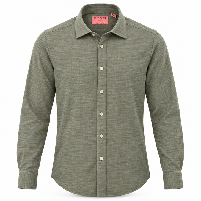 Sage Melange Cotton Corduroy Casual Shirt
